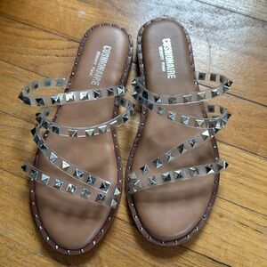 New Cushionaire Toni Sandals Memory Foam Clear Strap Studded Sandals